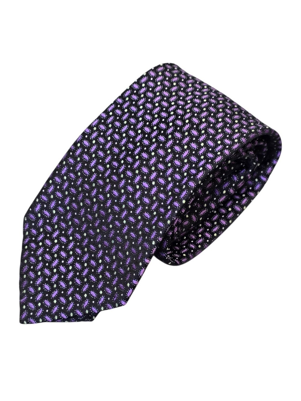 Pavone Geometric Silk Jacquard Pattern Purple Black Tie